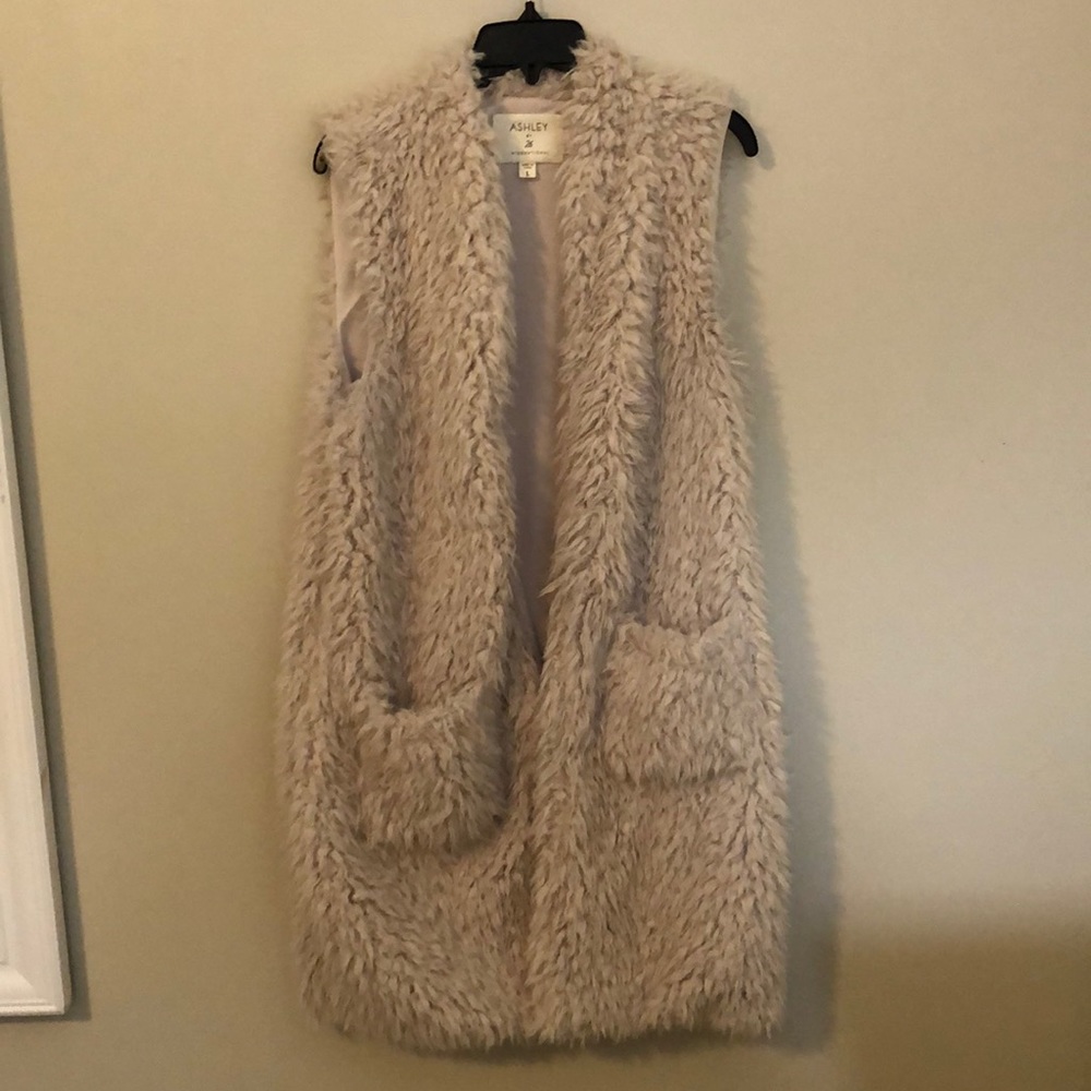 Off-white long white fur vest